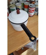 Vintage Double Boiler Enamel Granite ware White &amp; Black Trim with wood H... - $179.79 MXN