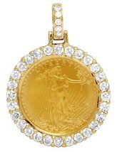 Unisex Round Diamond Pendant 22K 110 oz Liberty Coin 10K Yellow Gold Fn 1.1 1CT - £106.30 GBP
