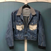 Vtg Alexa Rae denim jean jacket with floral linen pockets etc polka dot ... - £35.87 GBP