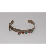 Navajo Marie Dale Sterling Signed Coral &amp; Turquoise Watchband Cuff - $6,551.84 MXN