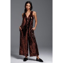 New Anthropologie Maeve Royale Sequined Wide-Leg Jumpsuit $168 COPPER  S... - £67.43 GBP