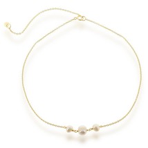 Sterling Silver Three Station Freshwater Pearls Choker - Gold Plated - $570.63 MXN
