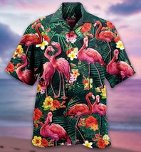 Flamingo Hawaiian Shirts Men Casual Aloha Summer Beach Button Down Holid... - £8.27 GBP+