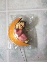 VINTAGE HONG KONG Pink ANGEL SITTING ON MOON Cake Topper Wreath Decorati... - £15.26 GBP