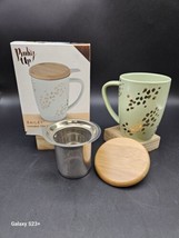Pinky Up Bailey Mint Green Ceramic Tea Mug &amp; Infuser Gold Leopard Print - £16.56 GBP