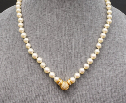 Christian Dior Vintage Simulated Pearl Pave Rhinestone Reversible Clasp Necklace - £359.70 GBP