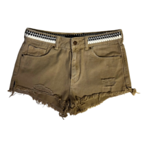 P.S. Erin Wasson Womens Cut-Off Shorts Brown Distressed Embroidered High... - £12.75 GBP