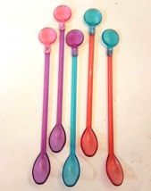 Ice Cream Smoothie Float Spoon LOT Colorful Plastic Disc Iced Tea Coffee... - $4.87