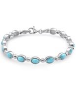 Sterling Silver Oval Natural Larimar Bracelet - €146,72 EUR