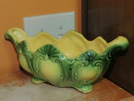 Hull Art Pottery 9.25&quot;x4&quot; Vase Mid Century yellow green planter 403 USA ... - $17.09