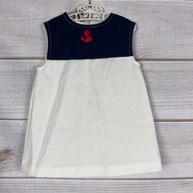 Vintage Girls Sailor Dress White Blue Polyester Anchor Nautical - $16.99