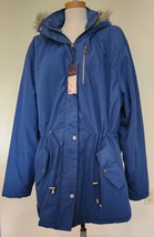 Han Ton Womens Blue  Parka Winter Coat Hooded Fur Trim Fleece Lined 5XL New Tags - £31.25 GBP