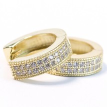 Men&#39;s Simulated Diamond 2-Row Huggies Hoop Eaarings 14k Yellow Gold Plated - £54.66 GBP