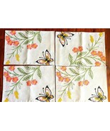 Set of 4 Fabric Placemats w Embroidered Flowers &amp; Butterfly Beige Backgr... - $22.93 CAD