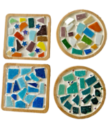 4 Mosaic Art Coasters COMPLETED Stained Beads Mixed Shapes Mosaic Glass ... - $27.71