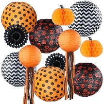 12 Pack Halloween Decorations Hanging Paper Lantern Pumpkin Set, Black Orange Po - £23.71 GBP