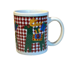 Christmas Checkered Reindeer Vintage 8 oz Coffee Mug - $21.00