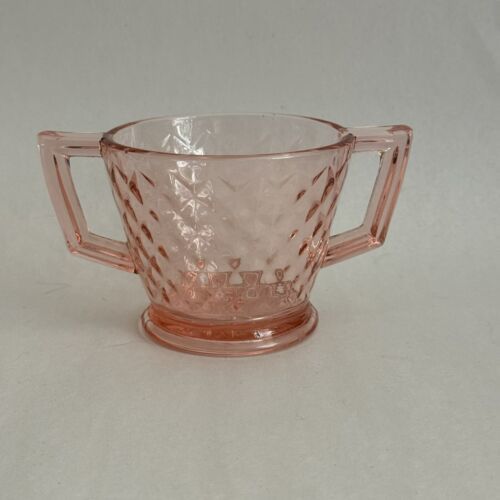 Imperial Glass Pink Depression Sugar Bowl Diamond Quilted - $19.41