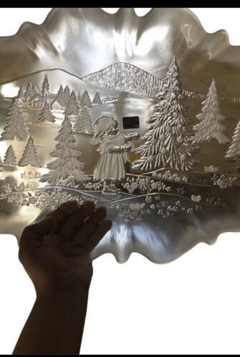 Mikasa Christmas Tray Frosted Glass In Original Box Christmas  Trees Floral - $30.29