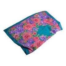 Vintage Teal Pink Purple Green Floral Scarf Square Satin Handkerchief Scarf 31&quot; - £9.26 GBP