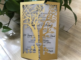 50pcs Tree Gold Laser Cut Wedding Invitation cards,custom Laser cut Wedding Card - £42.33 GBP