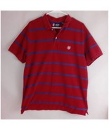 Chaps Men&#39;s Short Sleeve Red Polo Shirt With Blue Stripes Size XL 100% C... - $12.86