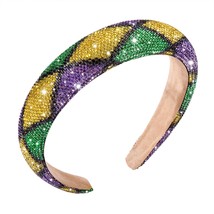 Mardi Gras Headband for Women Purple Green Gold Sparkly Rhinestone Jeweled Headb - £27.83 GBP