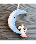 Wooden Moon with Angel Wall Window Decoration Ornament - $46.42 CAD