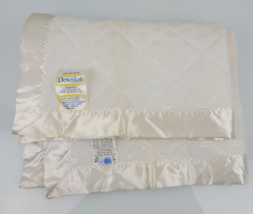 Downlon Quiltex Baby Blanket White Cream Thick Nylon Satin Trim Edge Vintage - £63.10 GBP