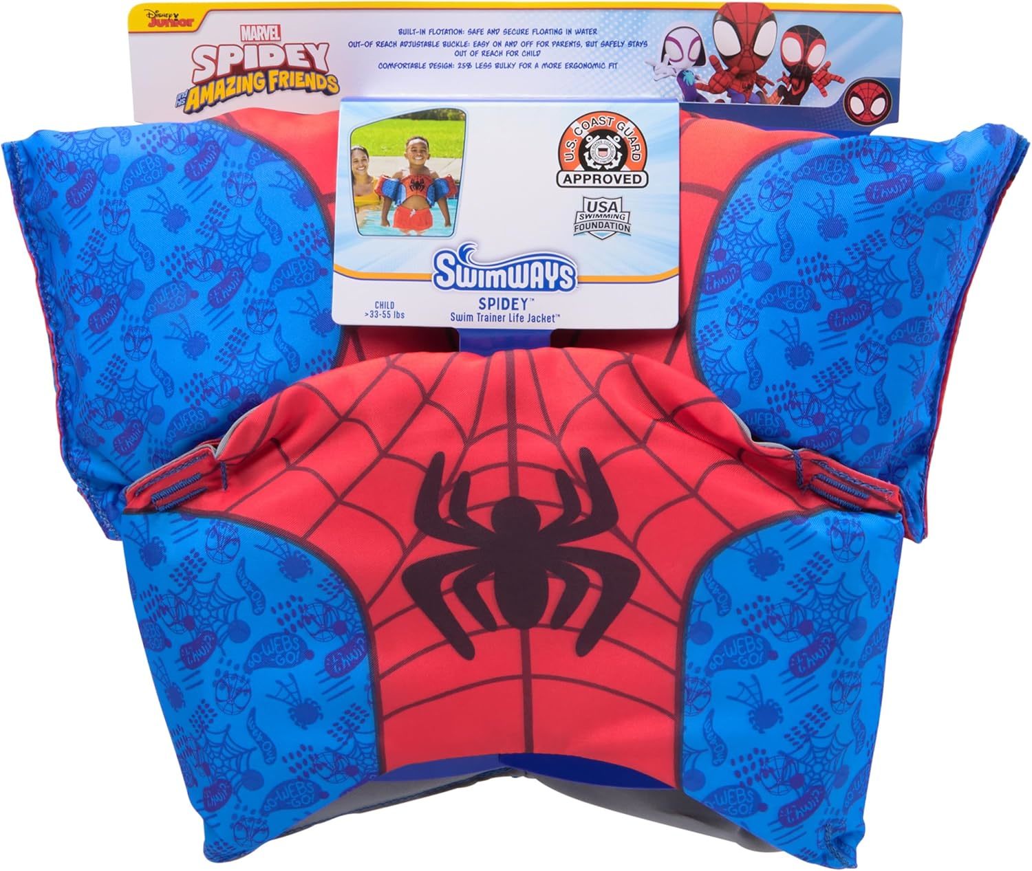 Swimways Marvel Spidey Swim Trainer, Us Coast Guard Approved, 55 Lbs, Sp... - $33.99