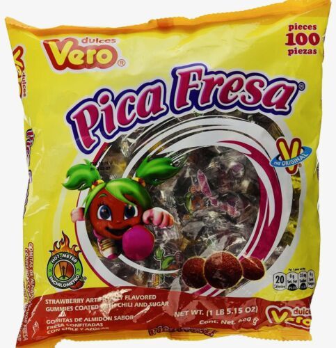 Primary image for 2 X vero pica fresa gomas strawberry flavored gummies mexican candy 100 pcs ea