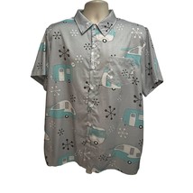 Misslook Mens Vintage Gray Retro Kitsche Camper Camping Button Shirt XL ... - $39.59