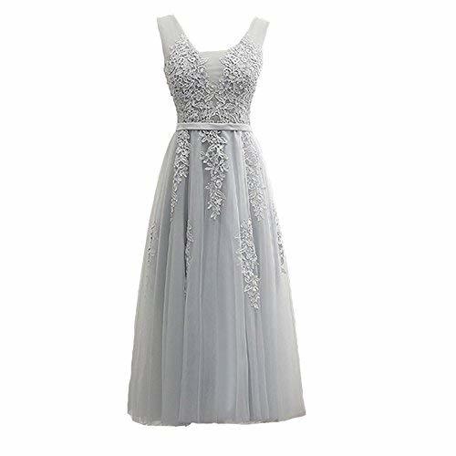 Kivary Short Tea Length V Neck Corset Formal Homecoming Prom Evening Dress Silve