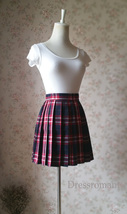 Red Navy Short Plaid Skirt Outfit Women High Waisted Pleated Plaid Skirts image 4