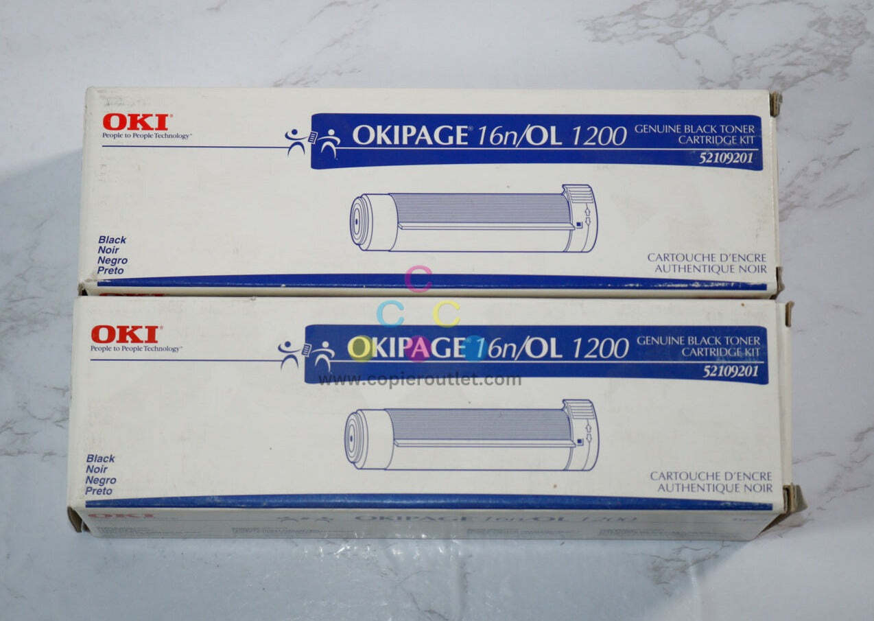 2 New OEM Oki OkiLaser 1200,16N Black Toner Cartridges, 52109201 Same Da... - $47.52