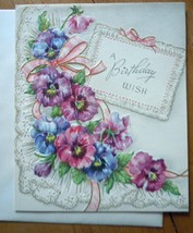 Mid Century Embossed Violets A Birthday Wish Wallace Brown Card 1960s un... - $5.99