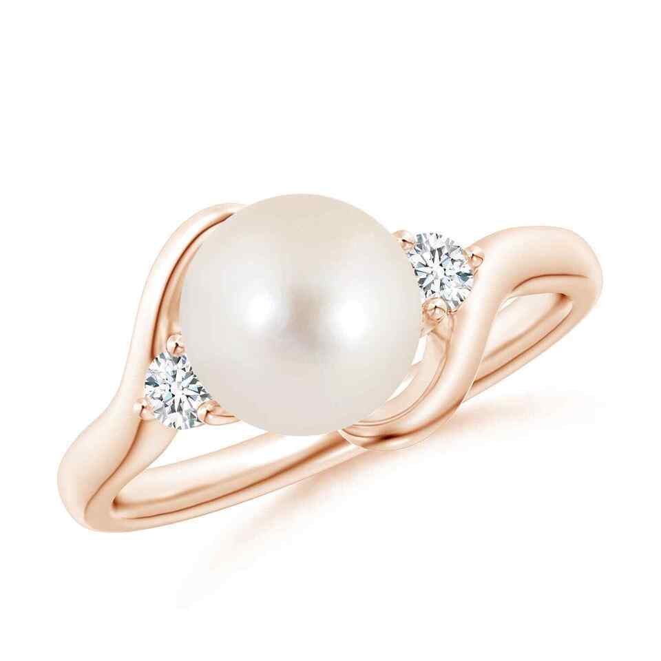 ANGARA Classic Freshwater Pearl Bypass Ring for Women, Girls in 14K Solid Gold - £557.31 GBP