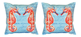 Pair of Betsy Drake Coral Sea Horses Blue No Cord Pillows 18 Inch X 18 Inch - £62.29 GBP