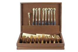 Personally Yours Gold Plated Flatware Set of 68 Service for 8 w/ Wooden Box - £238.69 GBP