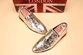 Summer Style Men Shoes Silver Leather Loafers Slip-on Only $194.99/Pr. ! - £159.86 GBP