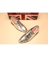 Summer Style Men Shoes Silver Leather Loafers Slip-on Only $194.99/Pr. ! - $274.38 CAD