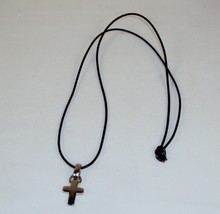 Necklace ~ Metal Cross On Thin Leather Cord ~ Tied ~  #5410220 - £7.66 GBP