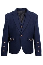 Argyll Jacket Blue Tweed Prince Charlie Cuffs Bone Buttons And Vest Regu... - $88.11