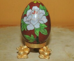 Cloisonné Egg 2.5&quot; Stand Cloisonne Floral Brown Pink Enamel Brass China ... - $17.09