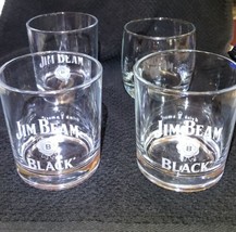 Jim Beam Black Whiskey Rocks Glasses Football Etched In One- Lot Of 4 Different - £25.54 GBP