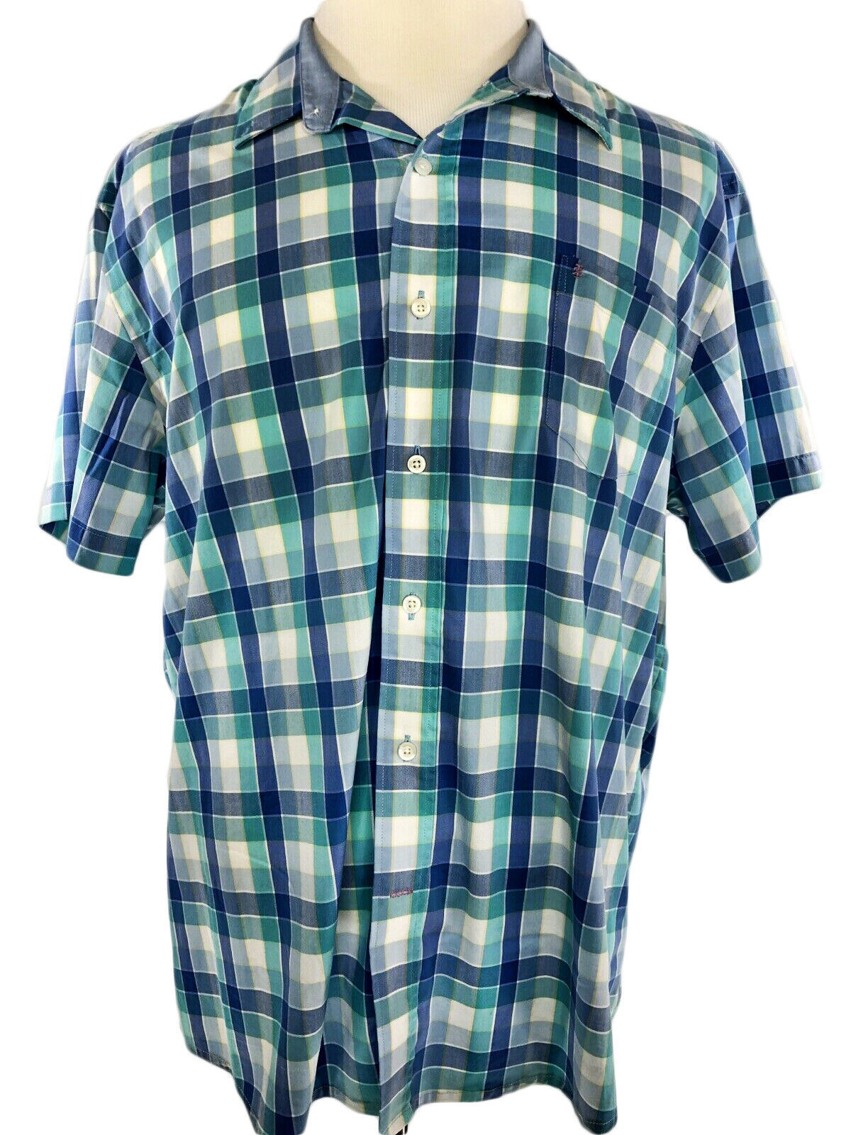 Primary image for IZOD Men's Shirt Short Sleeve Button Down Collar Pastel Blue Plaid Size XXL $45