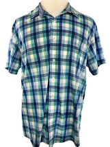 IZOD Men&#39;s Shirt Short Sleeve Button Down Collar Pastel Blue Plaid Size ... - £21.17 GBP