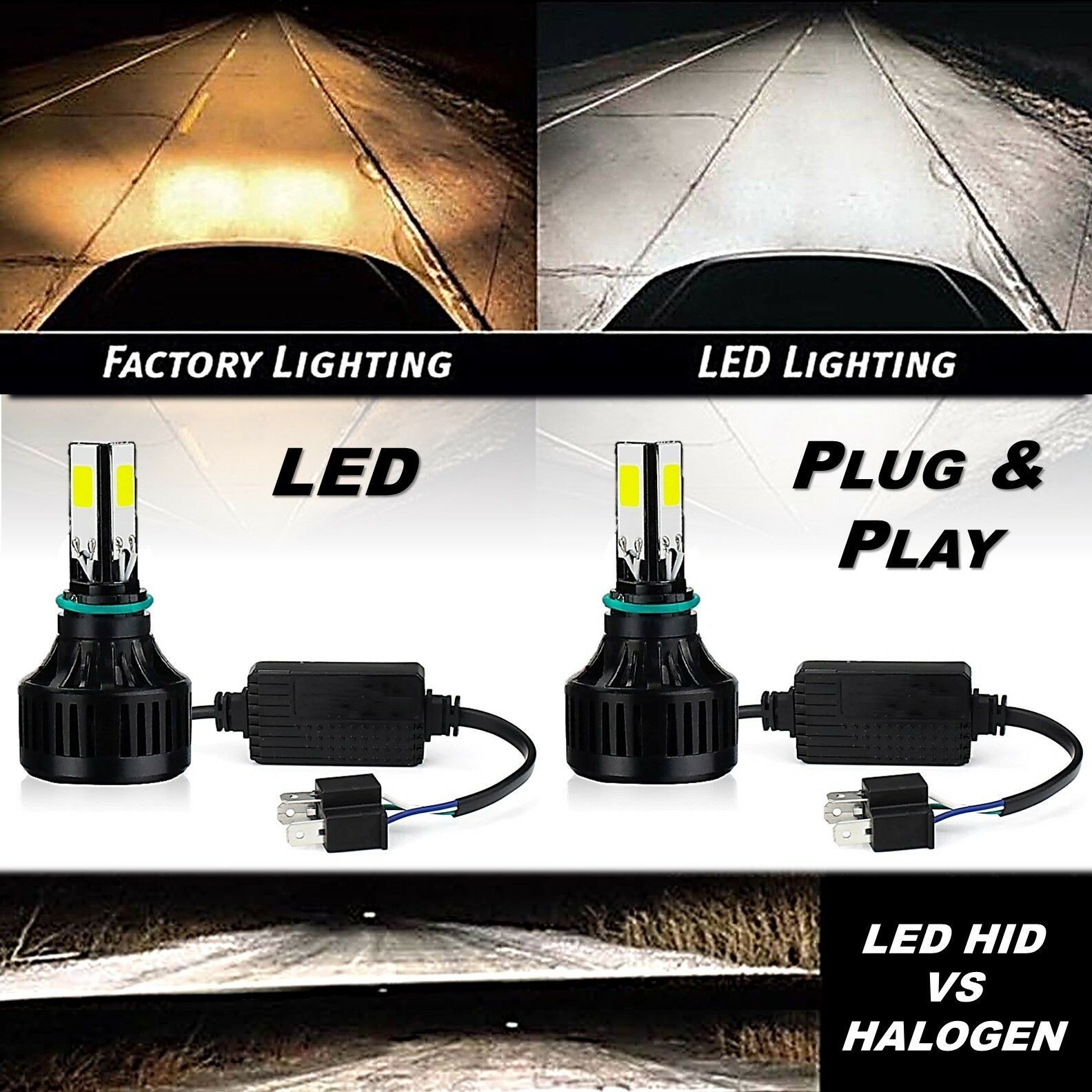 Primary image for 6v 6500k H4 SMD COB 360° 6k LED White Headlight HID Hi/Low Light Bulb Kit Pair