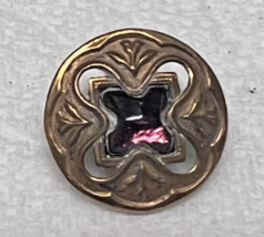 Antique Round Metal Buttons Gold Tone Open Work w Purple Glass Center 1/2&quot; - $154.41 MXN