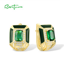 Genuine 925 Sterling Silver Earrings For Women Sparkling Green Stones White CZ G - £41.38 GBP